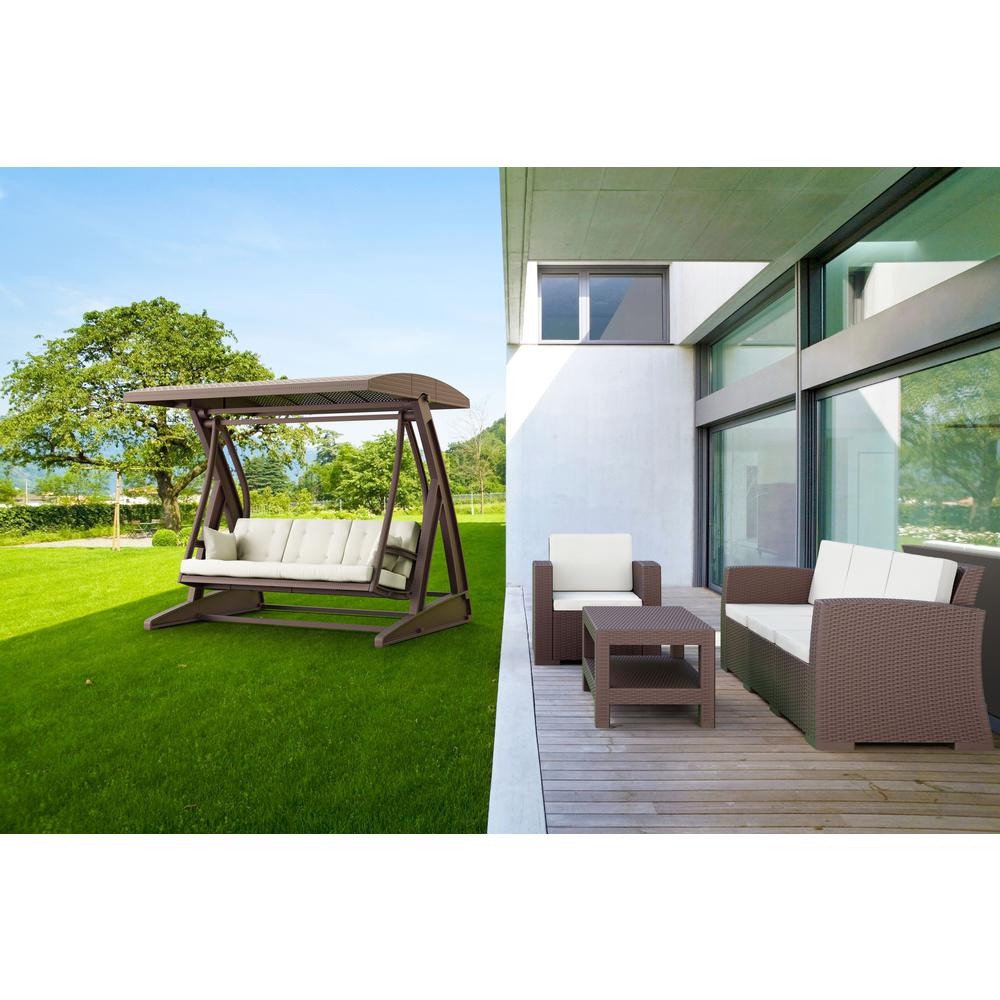 Monaco Resin Patio Club Chair Brown with Sunbrella Natural Cushion. Picture 9