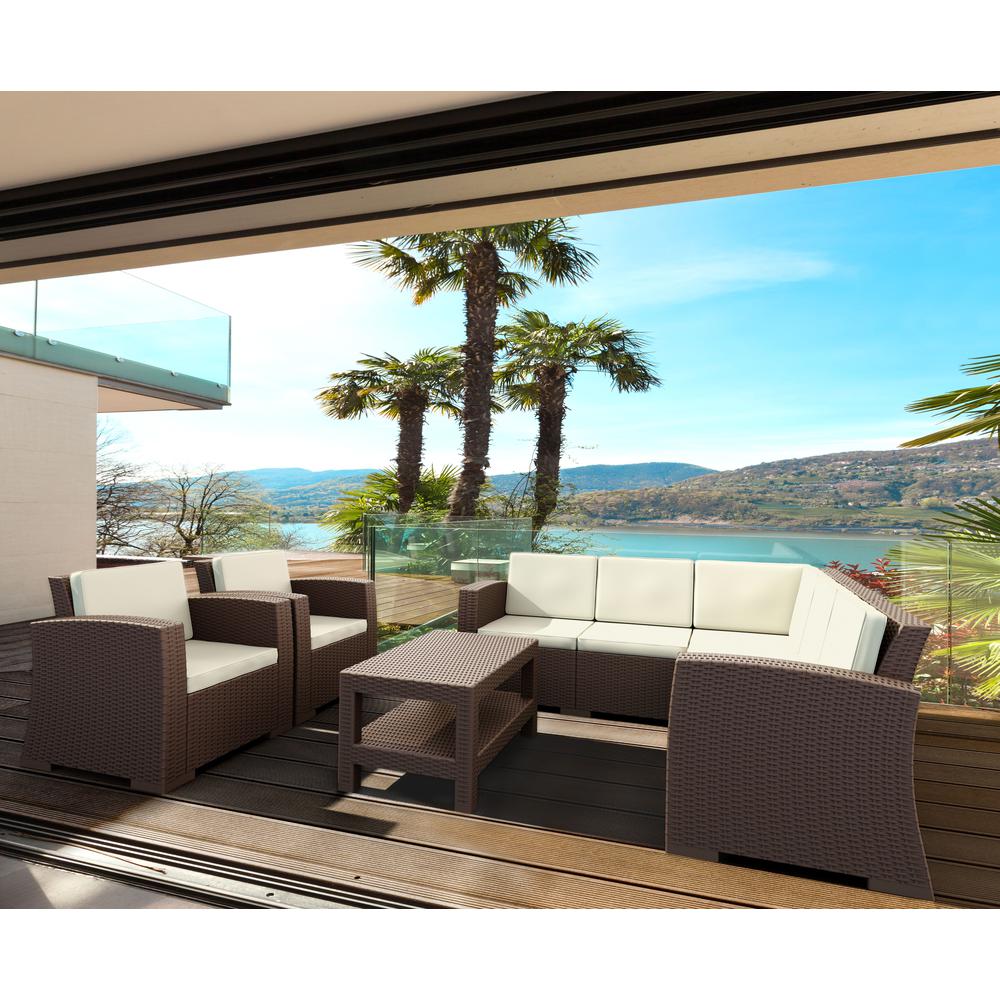 Monaco Resin Patio Club Chair Brown with Sunbrella Natural Cushion. Picture 10