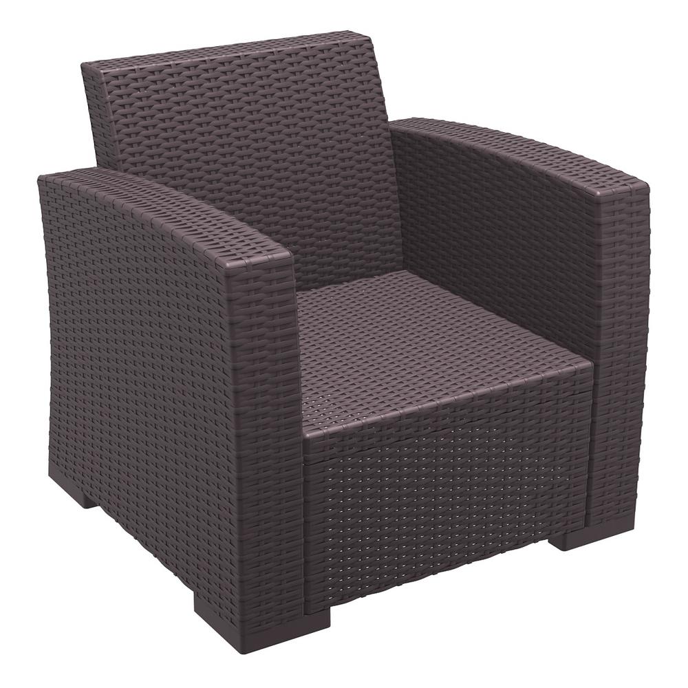 Monaco Resin Patio Club Chair Brown with Sunbrella Natural Cushion. Picture 11