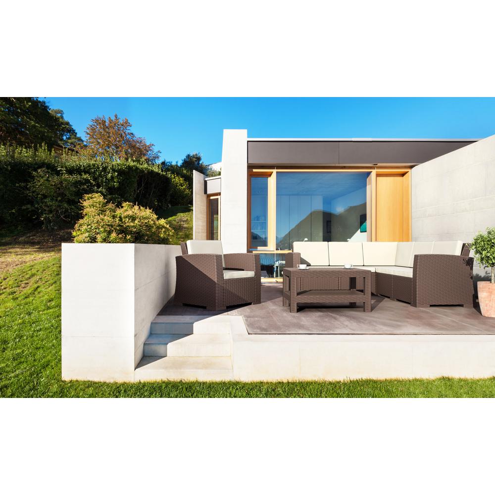 Monaco Resin Patio Club Chair Brown with Sunbrella Natural Cushion. Picture 17