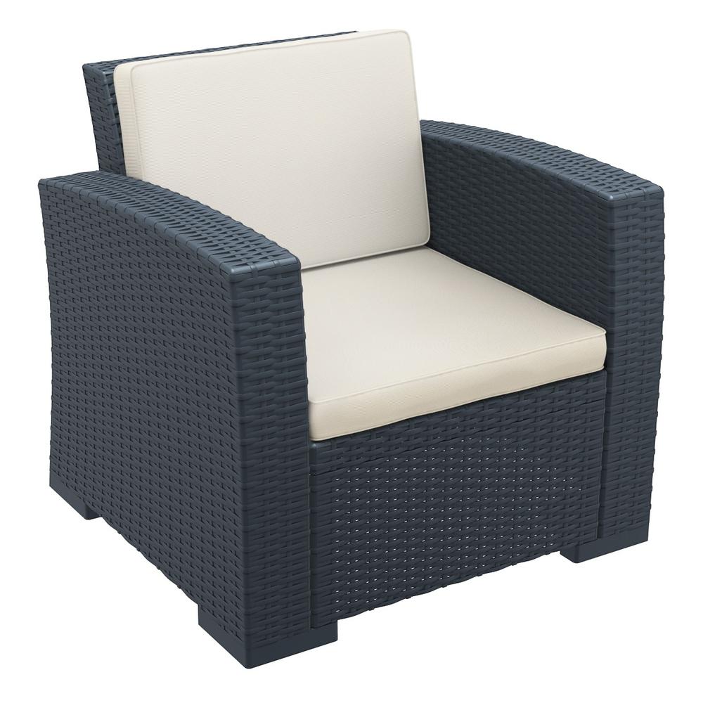 Monaco Resin Patio Club Chair Dark Gray with Sunbrella Natural Cushion. Picture 1