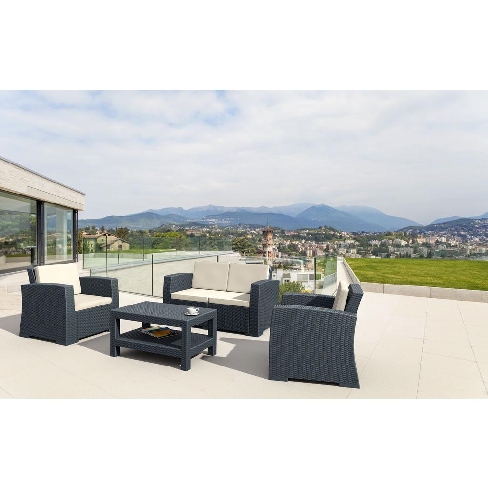 Monaco Resin Patio Club Chair Dark Gray with Sunbrella Natural Cushion. Picture 2