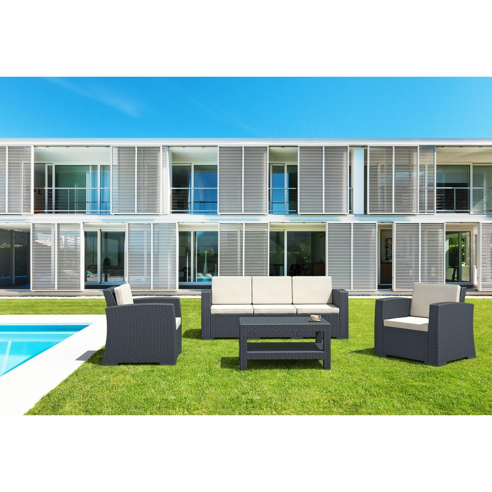 Monaco Resin Patio Club Chair Dark Gray with Sunbrella Natural Cushion. Picture 3