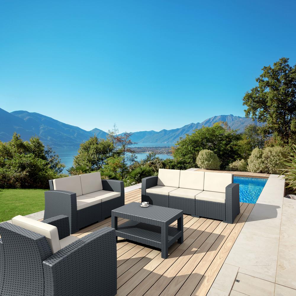 Monaco Resin Patio Club Chair Dark Gray with Sunbrella Natural Cushion. Picture 4