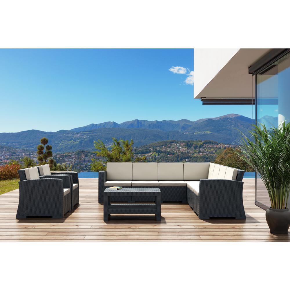 Monaco Resin Patio Club Chair Dark Gray with Sunbrella Natural Cushion. Picture 5