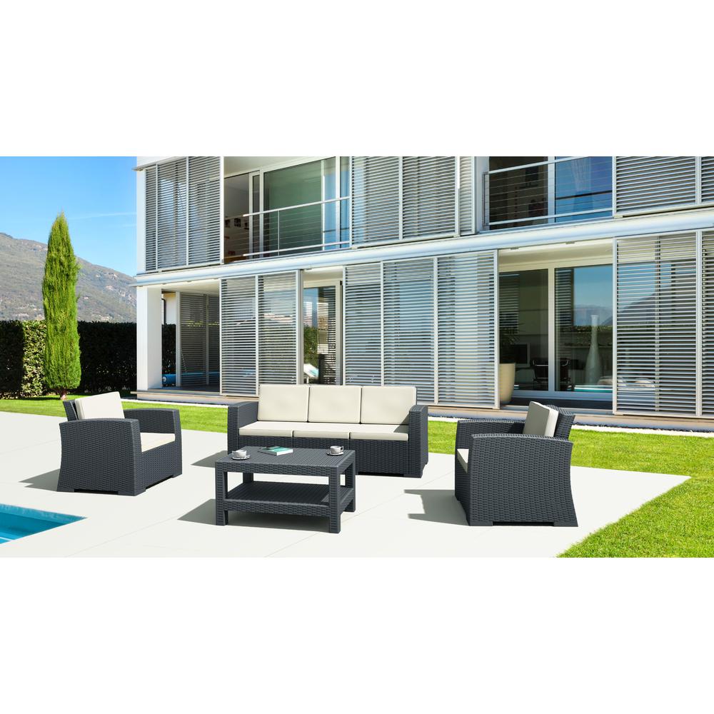 Monaco Resin Patio Club Chair Dark Gray with Sunbrella Natural Cushion. Picture 6