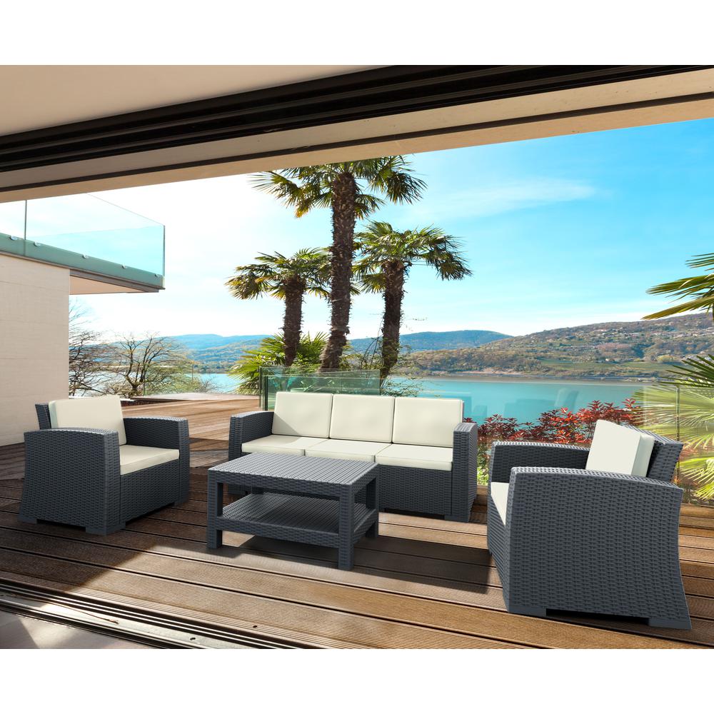 Monaco Resin Patio Club Chair Dark Gray with Sunbrella Natural Cushion. Picture 7