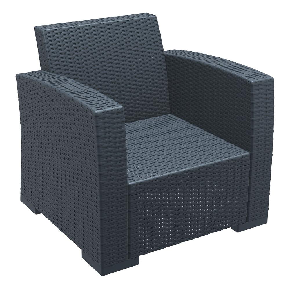 Monaco Resin Patio Club Chair Dark Gray with Sunbrella Natural Cushion. Picture 8