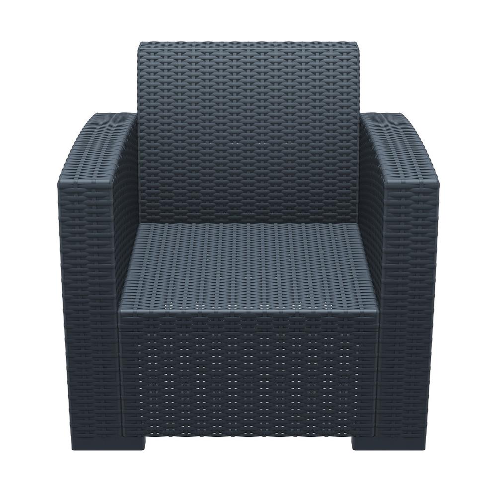 Monaco Resin Patio Club Chair Dark Gray with Sunbrella Natural Cushion. Picture 10
