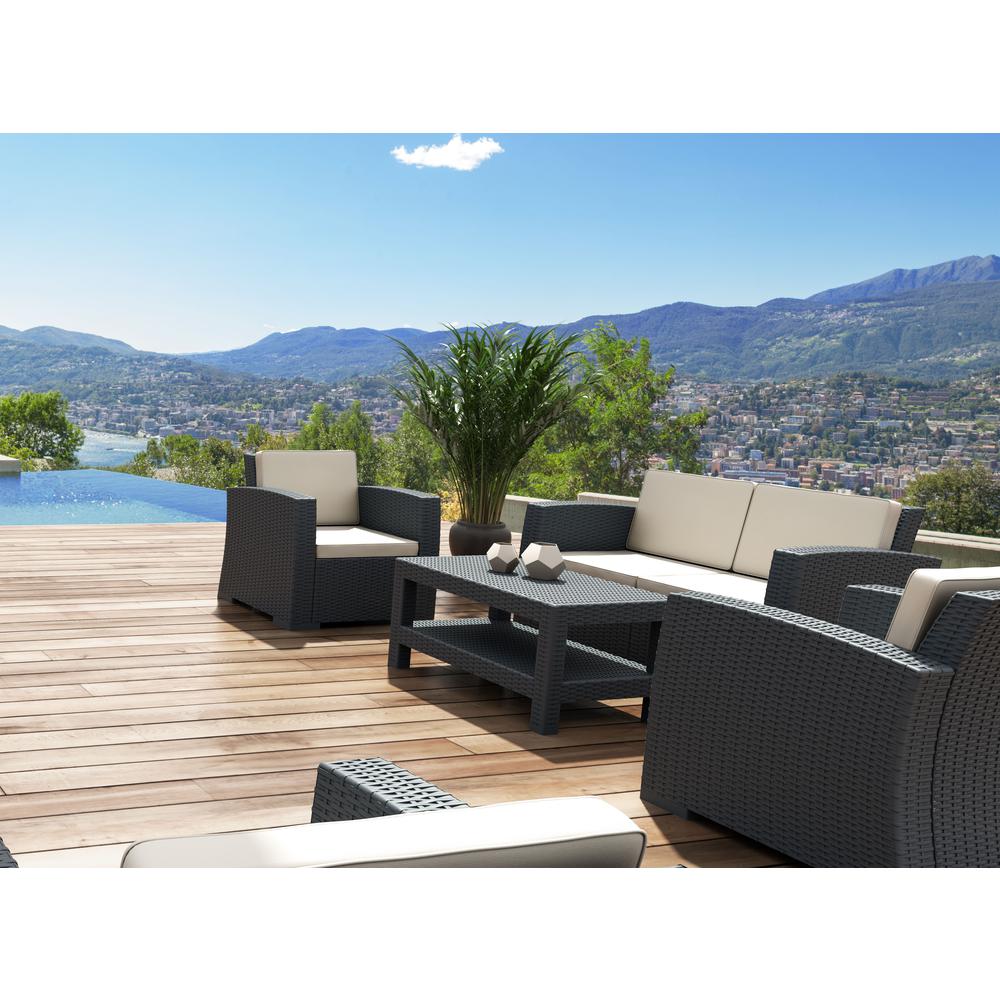 Monaco Resin Patio Club Chair Dark Gray with Sunbrella Natural Cushion. Picture 14