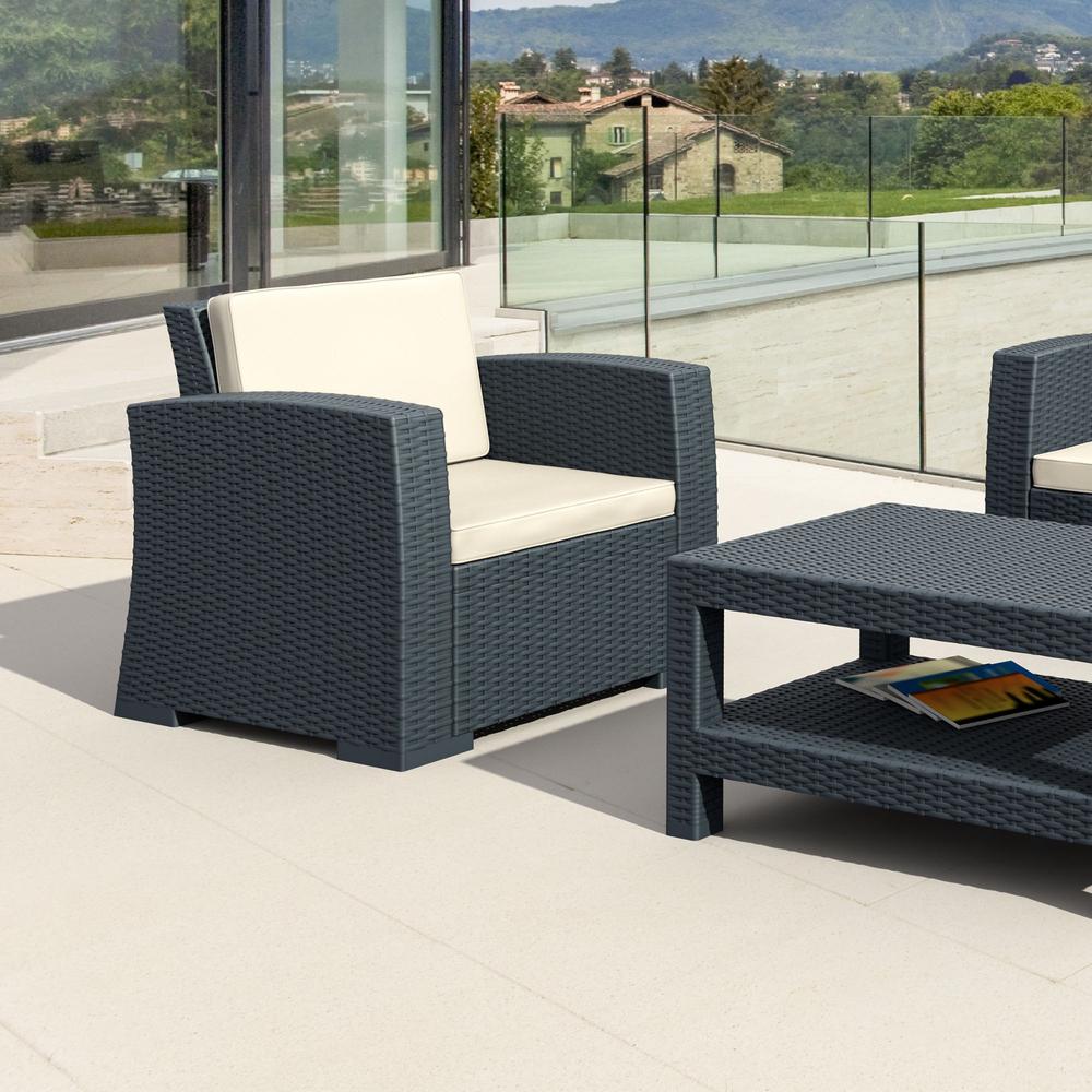 Monaco Resin Patio Club Chair Dark Gray with Sunbrella Natural Cushion. Picture 15