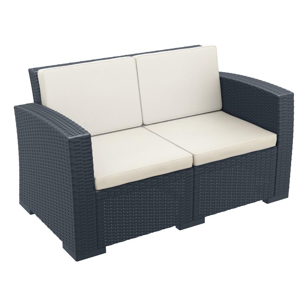 Monaco Resin Patio Loveseat Dark Gray with Sunbrella Natural Cushion. Picture 1