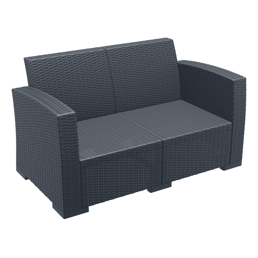 Monaco Resin Patio Loveseat Dark Gray with Sunbrella Natural Cushion. Picture 2