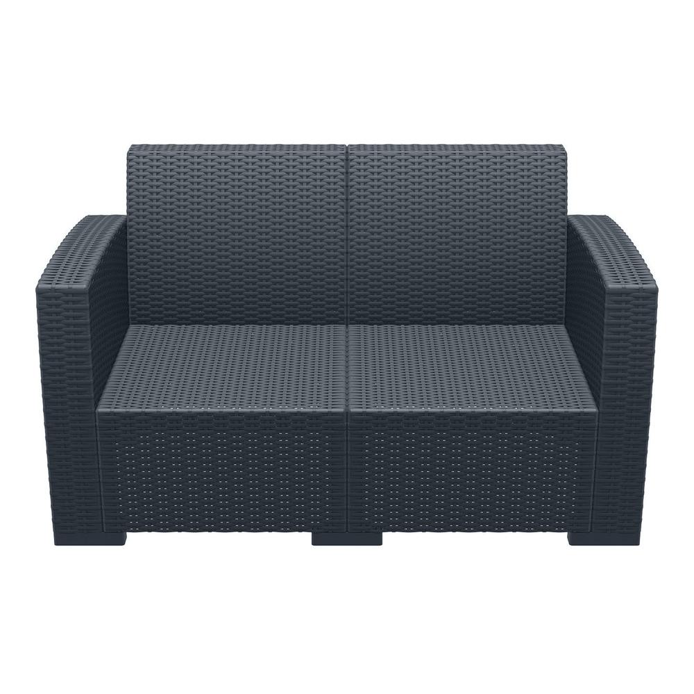 Monaco Resin Patio Loveseat Dark Gray with Sunbrella Natural Cushion. Picture 3