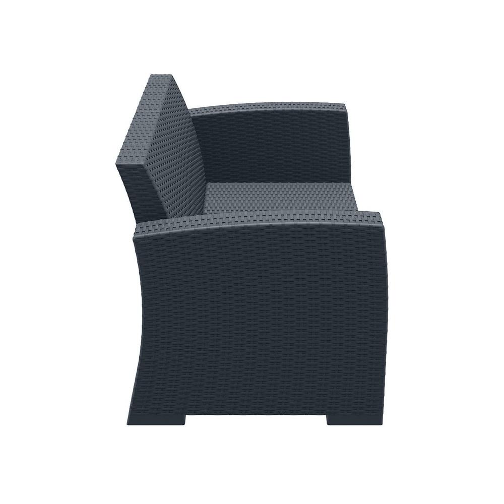 Monaco Resin Patio Loveseat Dark Gray with Sunbrella Natural Cushion. Picture 4