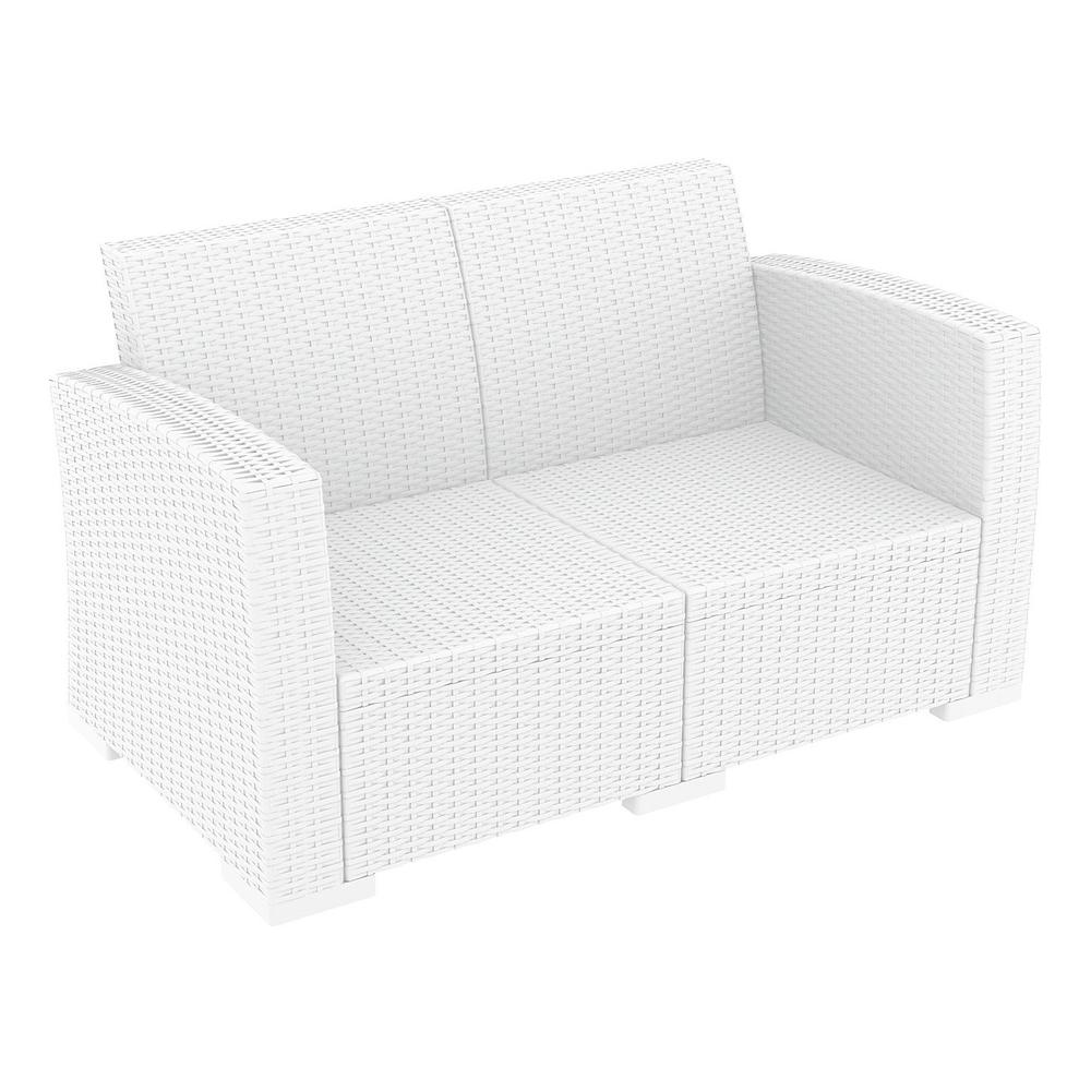 Wickerlook Loveseat with Sunbrella Natural Cushion, White,  Belen Kox. Picture 2
