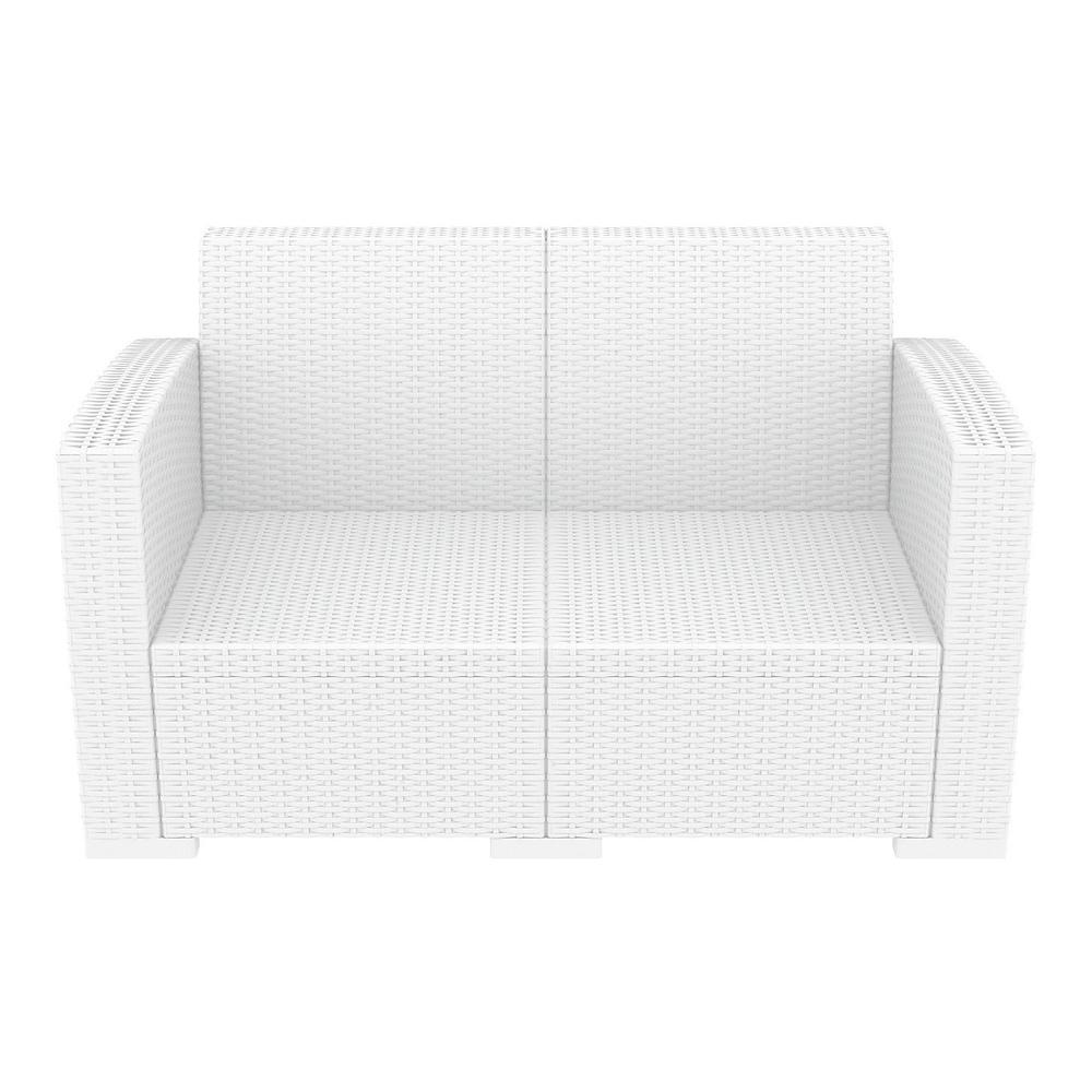 Wickerlook Loveseat with Sunbrella Natural Cushion, White,  Belen Kox. Picture 3