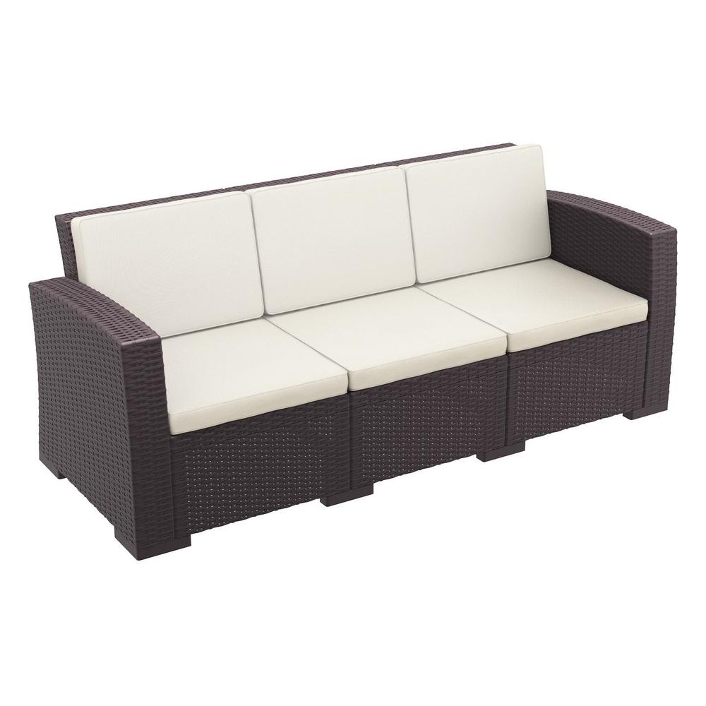 Monaco Resin Patio Sofa Brown with Sunbrella Natural Cushion. Picture 1