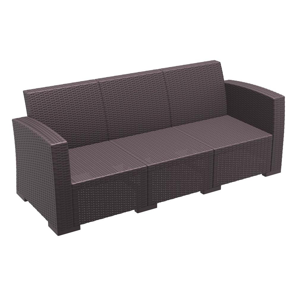 Monaco Resin Patio Sofa Brown with Sunbrella Natural Cushion. Picture 3