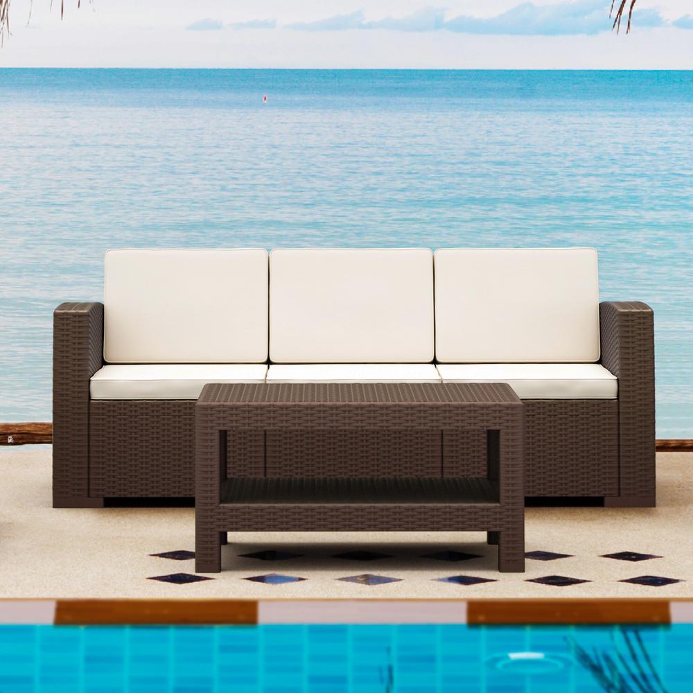 Monaco Resin Patio Sofa Brown with Sunbrella Natural Cushion. Picture 7