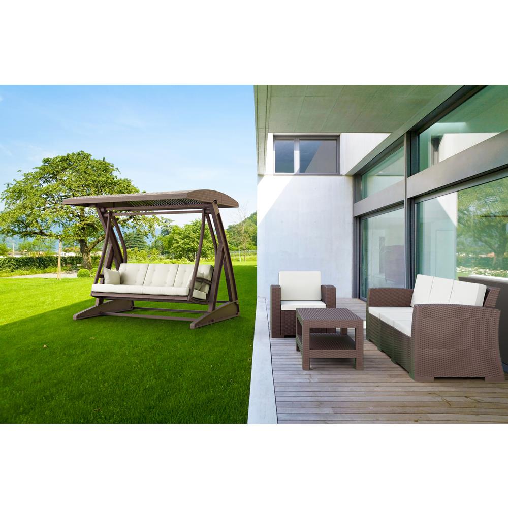 Monaco Resin Patio Sofa Brown with Sunbrella Natural Cushion. Picture 9