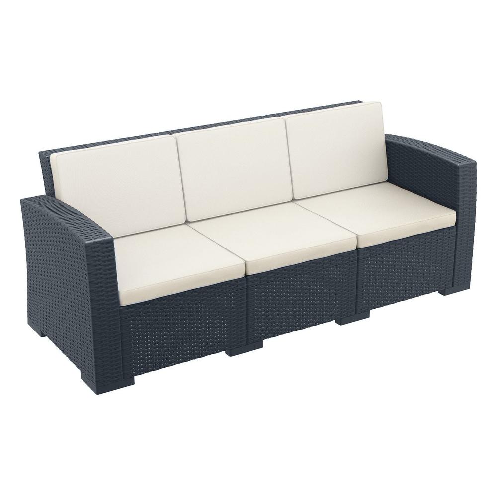 Monaco Resin Patio Sofa Dark Gray with Sunbrella Natural Cushion. Picture 1
