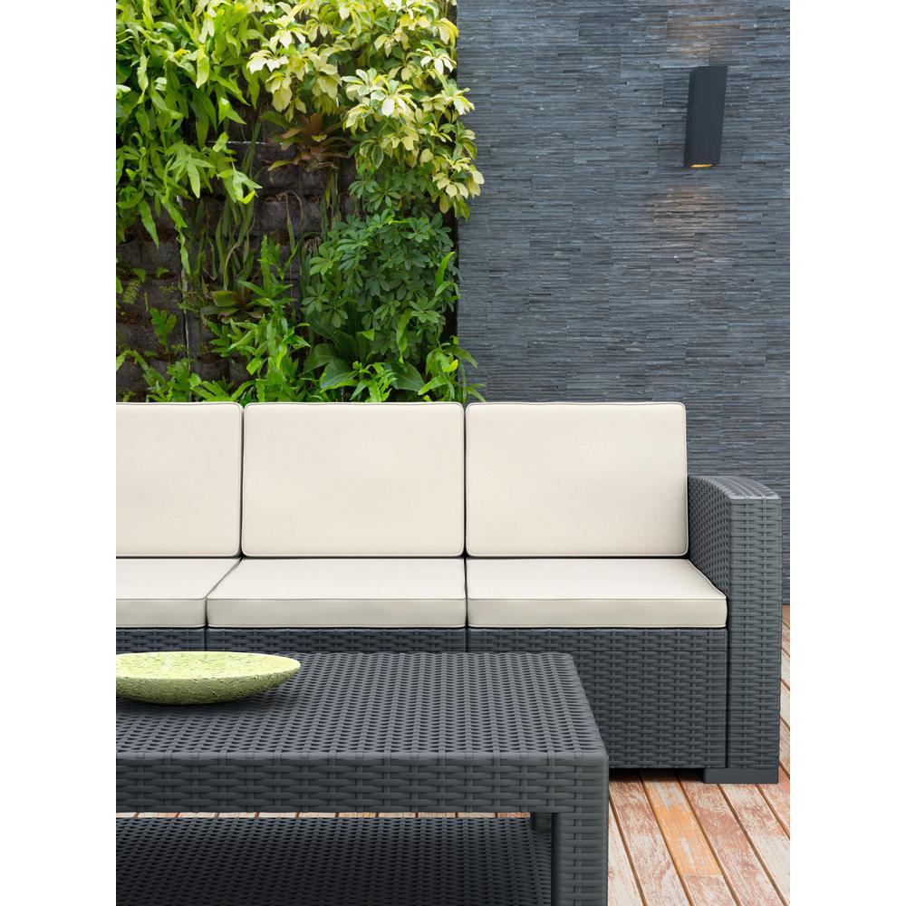 Monaco Resin Patio Sofa Dark Gray with Sunbrella Natural Cushion. Picture 2