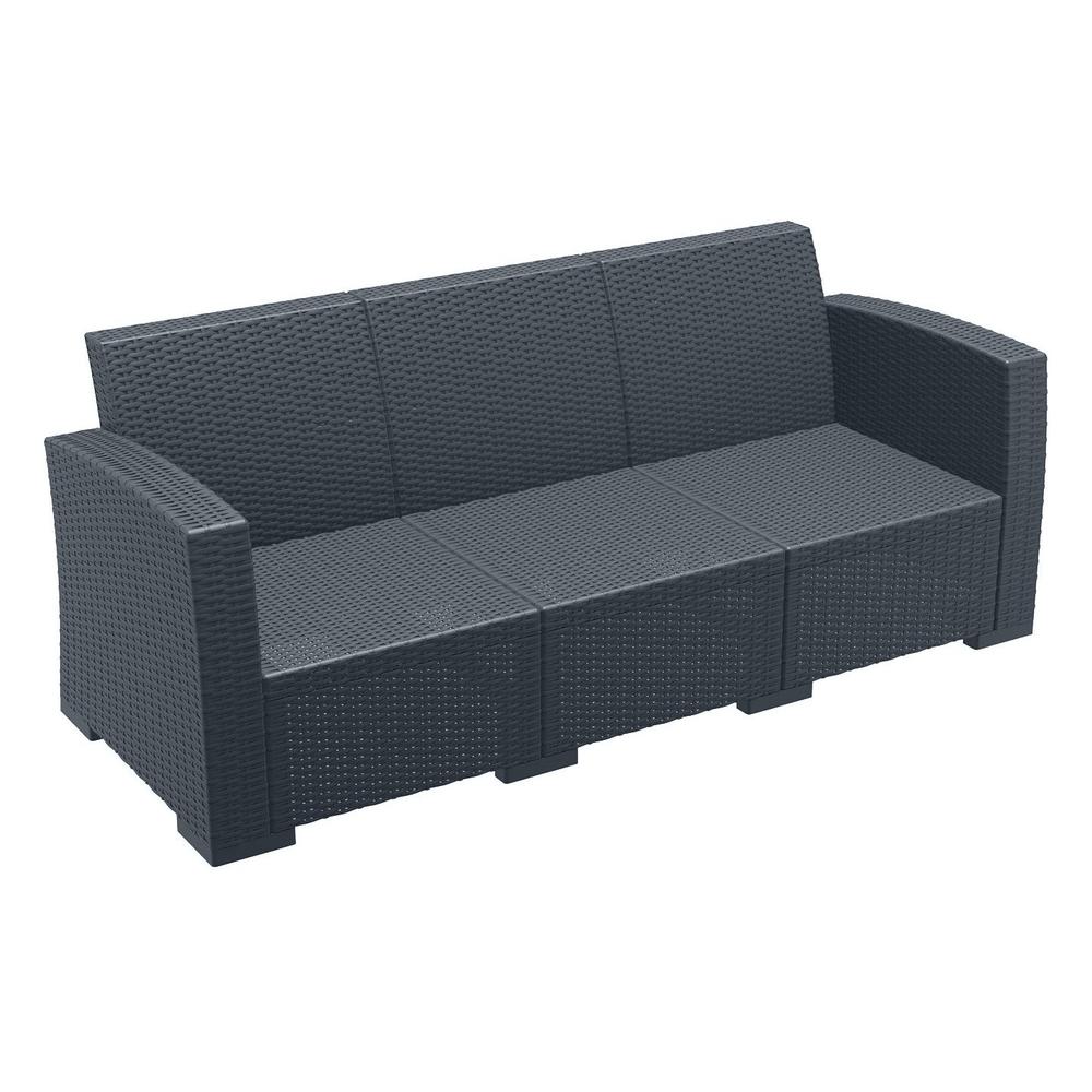 Monaco Resin Patio Sofa Dark Gray with Sunbrella Natural Cushion. Picture 5