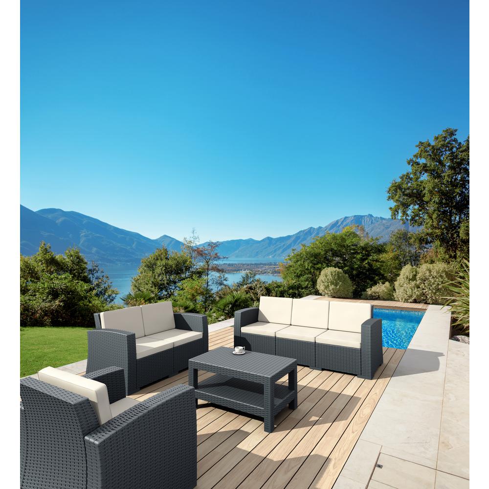 Monaco Resin Patio Sofa Dark Gray with Sunbrella Natural Cushion. Picture 10