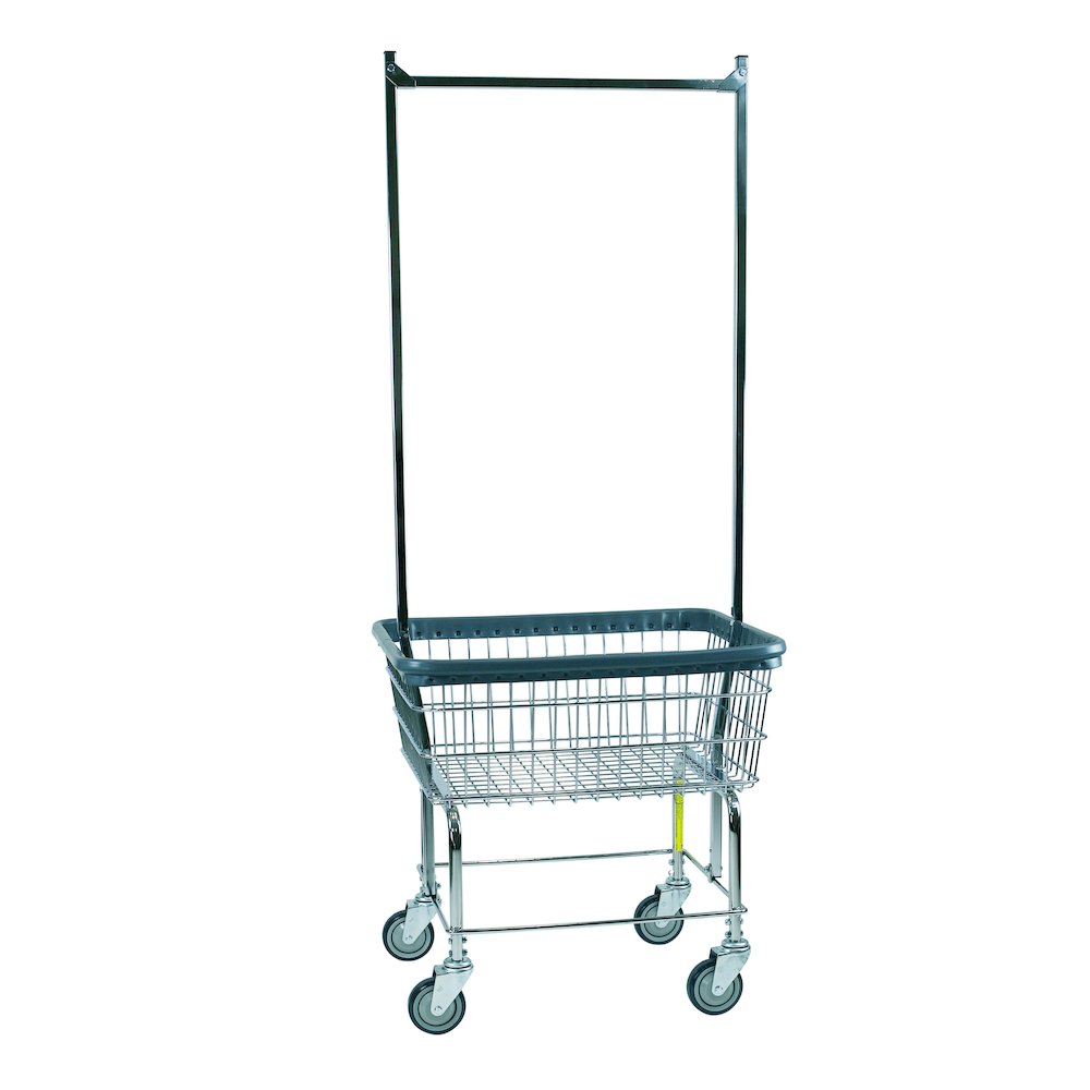 Economy Rolling Wire Laundry Cart with Double Pole Rack, 2.5 Bushel, Chrome. Picture 1