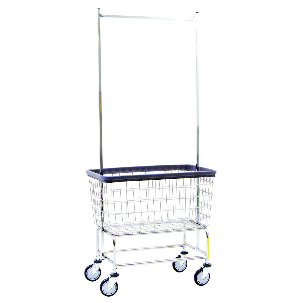 Wire Utility Cart with Double Pole Rack, 4.5 Bushel, Chrome. Picture 1