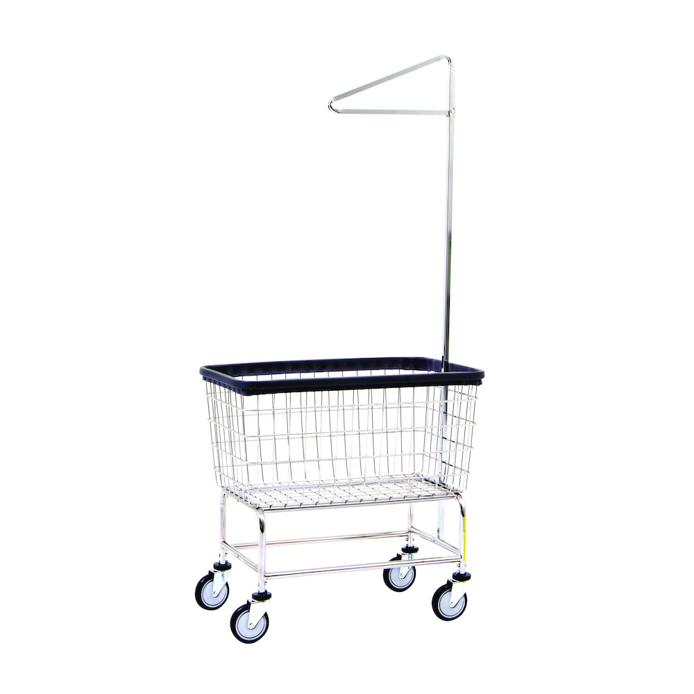 Wire Utility Cart with Single Pole Rack, 4.5 Bushel, Chrome. Picture 1