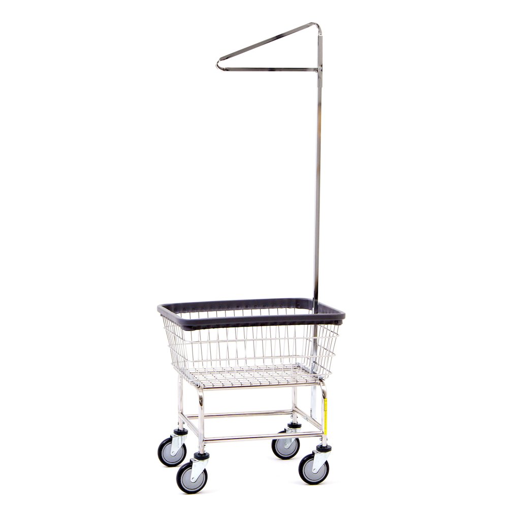 Wire Utility Cart with Single Pole Rack, 2.5 Bushel, Chrome. Picture 1