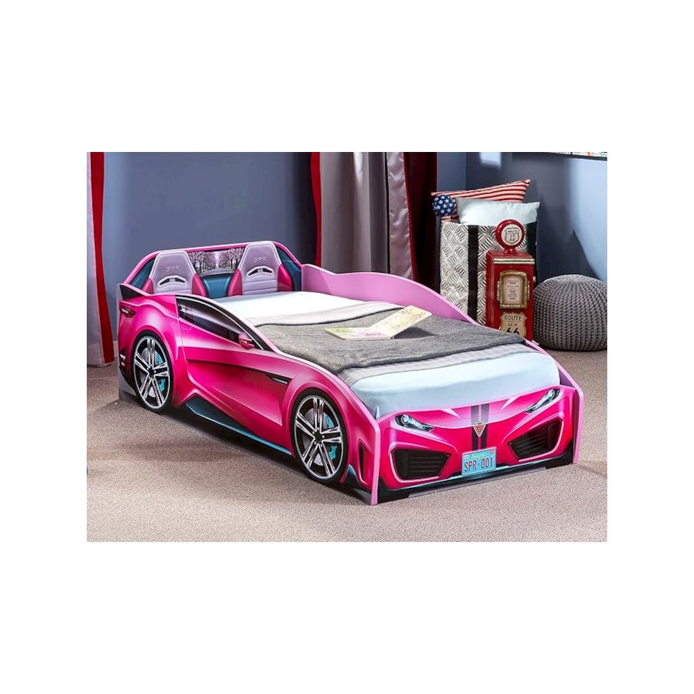Spyder Toddle-Size Race Car Bed, Pink - Realistic 3D Graphics, License Plate. Picture 2