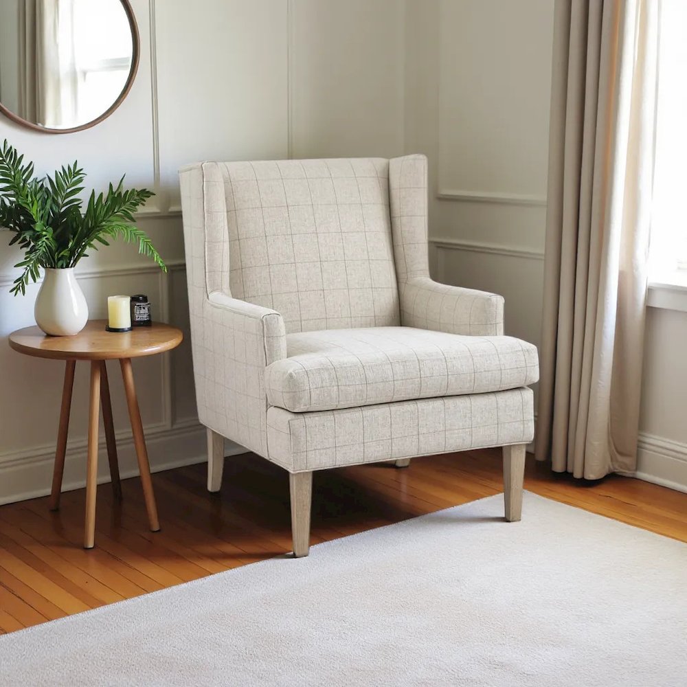 Beige Wingback Recliner Chair – Elegant Push Back Chair for Living Room. Picture 2