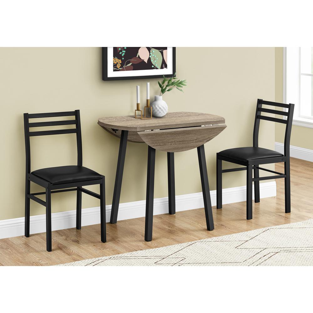 Dining Table Set, 3pcs Set, Small, 35 Drop Leaf, Kitchen, Black Metal. Picture 6