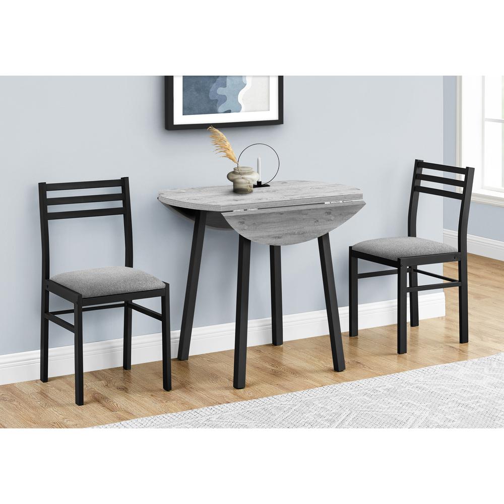 Dining Table Set, 3pcs Set, Small, 35 Drop Leaf, Kitchen, Black Metal. Picture 10