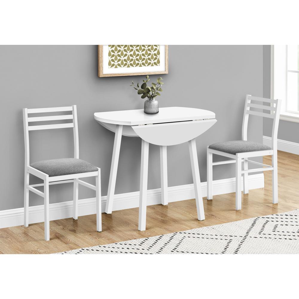 Dining Table Set, 3pcs Set, Small, 35 Drop Leaf, Kitchen, White Metal. Picture 10