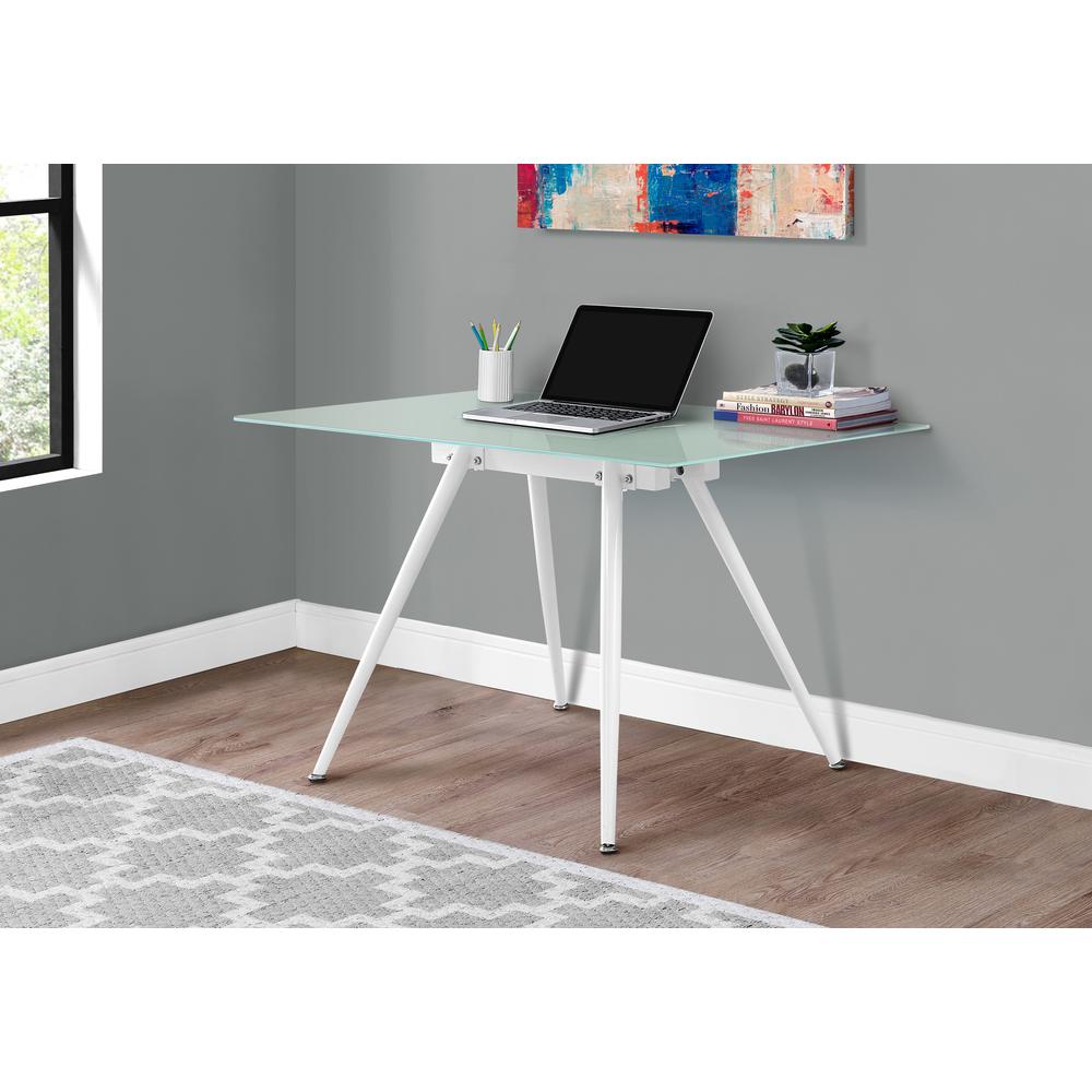 Computer Desk, Home Office, Laptop, 48L, Work, White Metal, Tempered Glass. Picture 2