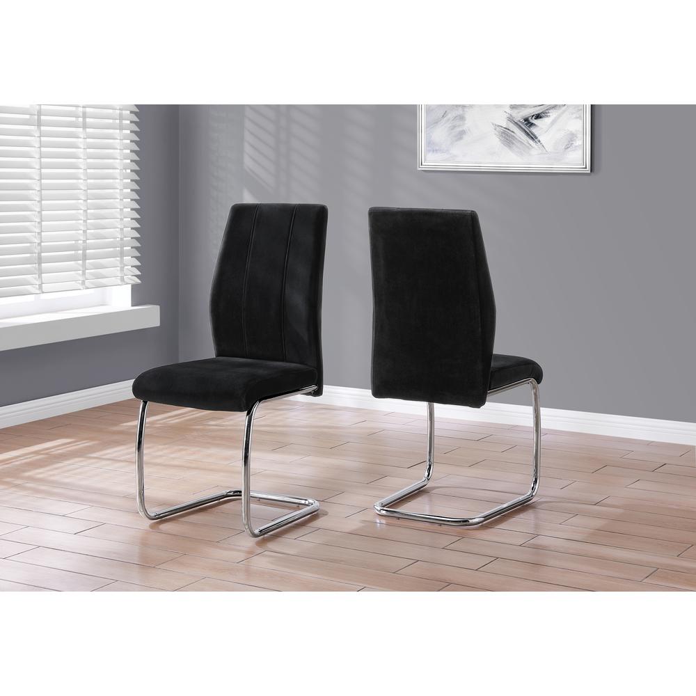 Dining Chair, Set Of 2, Side, Upholstered, Kitchen, Dining Room, Black Velvet. Picture 2