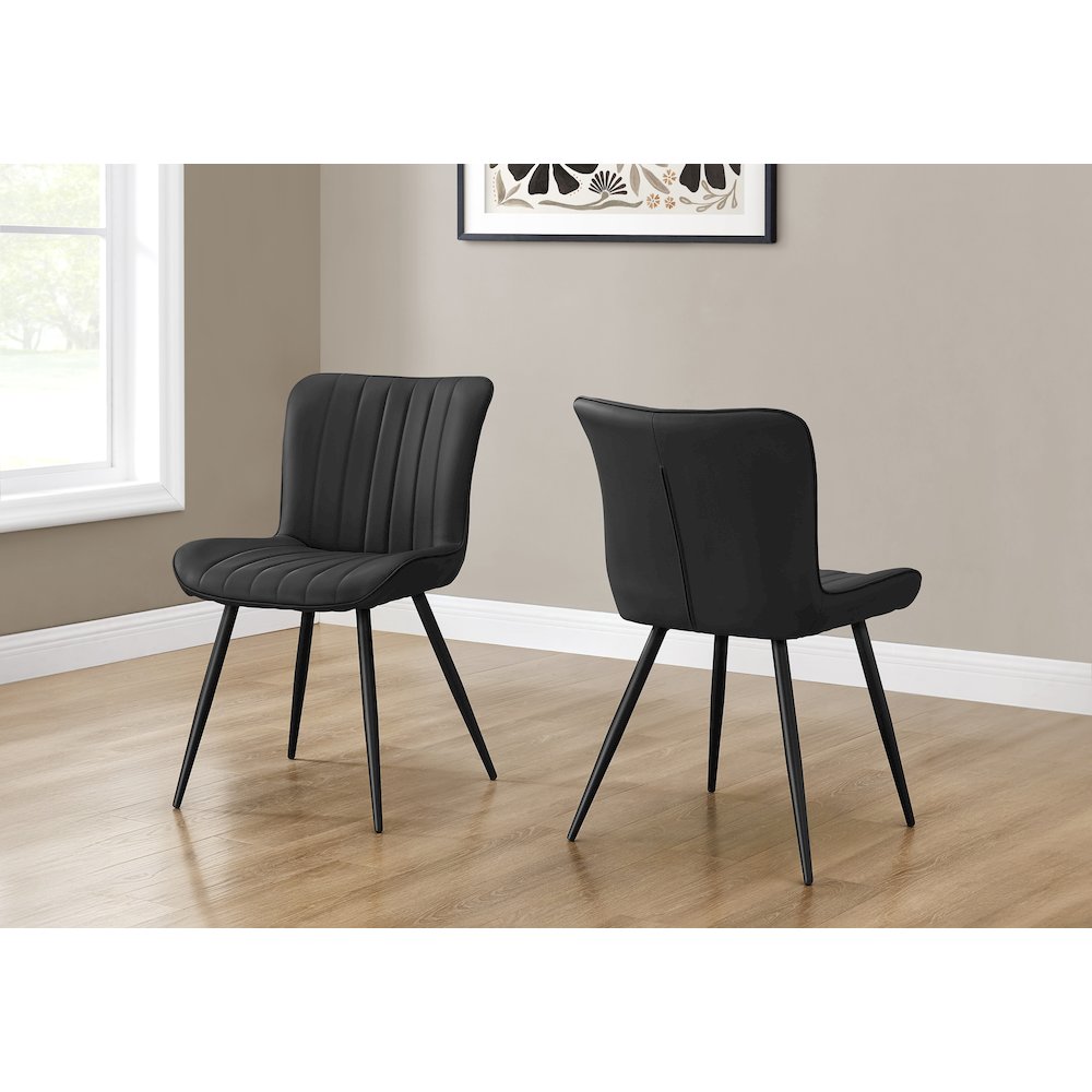 Dining Chair, 33 Height, Upholstered, Side, Set Of 2, Black Leather Look. Picture 2