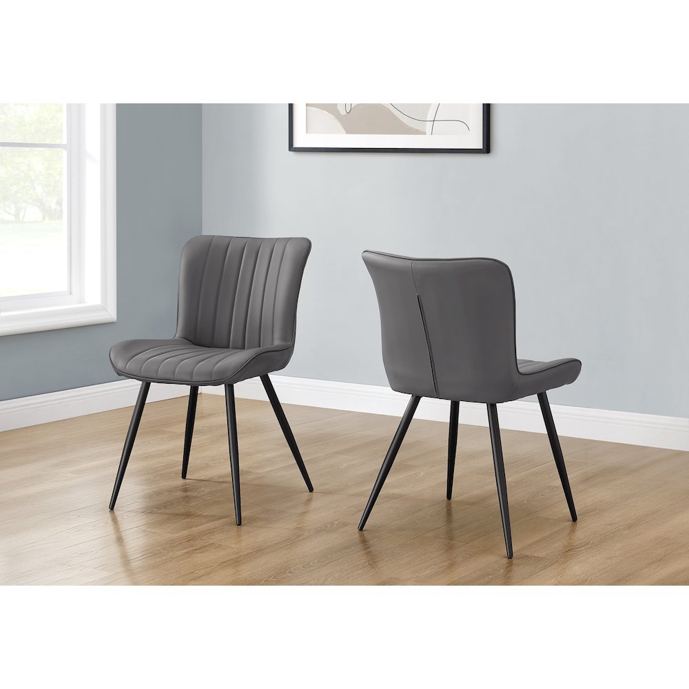 Dining Chair, 33 Height, Upholstered, Side, Set Of 2, Grey Leather Look. Picture 2