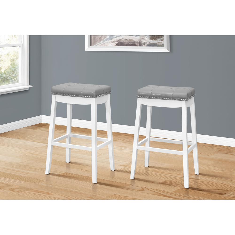 Bar Stool, Set Of 2, Bar Height, Saddle Seat, White Wood. Picture 2