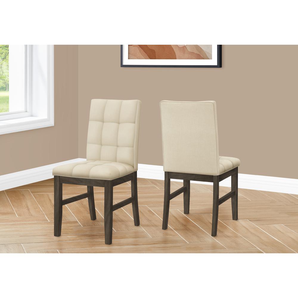 Dining Chair, 37 Height, Set Of 2, Upholstered, Dining Room, Kitchen, Cream Fab. Picture 10