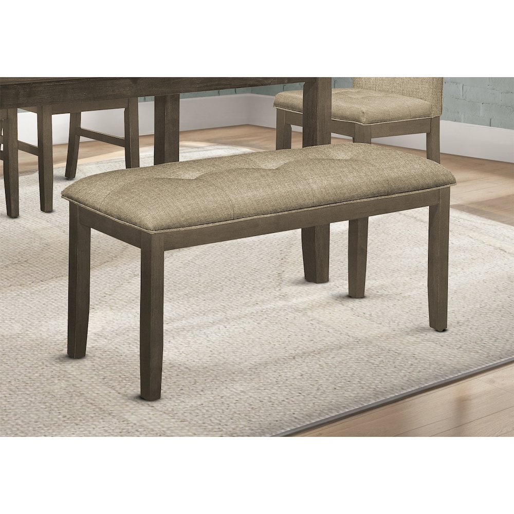 Bench, 44 Rectangular, Upholstered, Wood, Brown Fabric, Grey Solid Wood. Picture 2