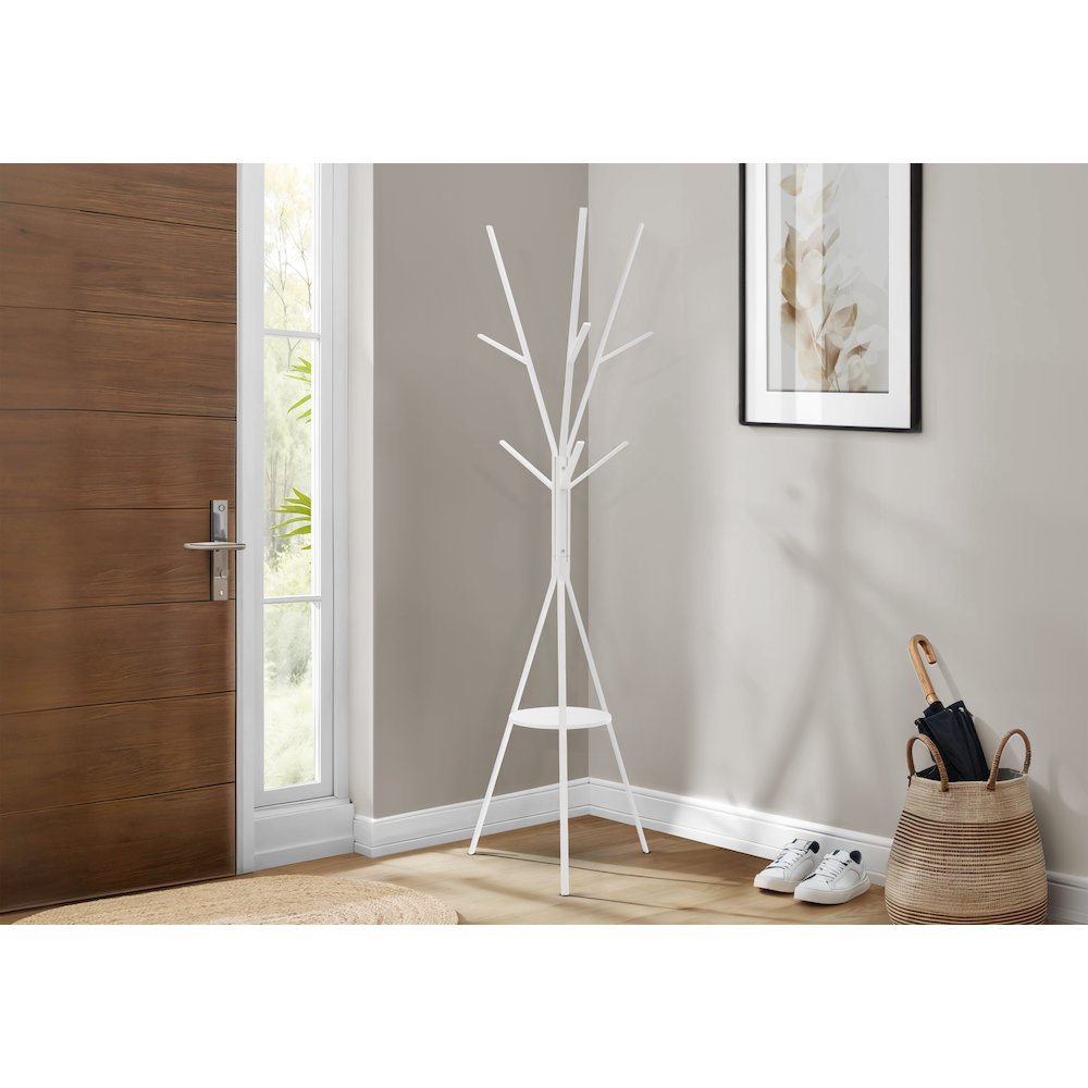 Coat Rack, 72H, Free Standing, Hall Tree, 6 Hooks, White Metal, Contemporary. Picture 2
