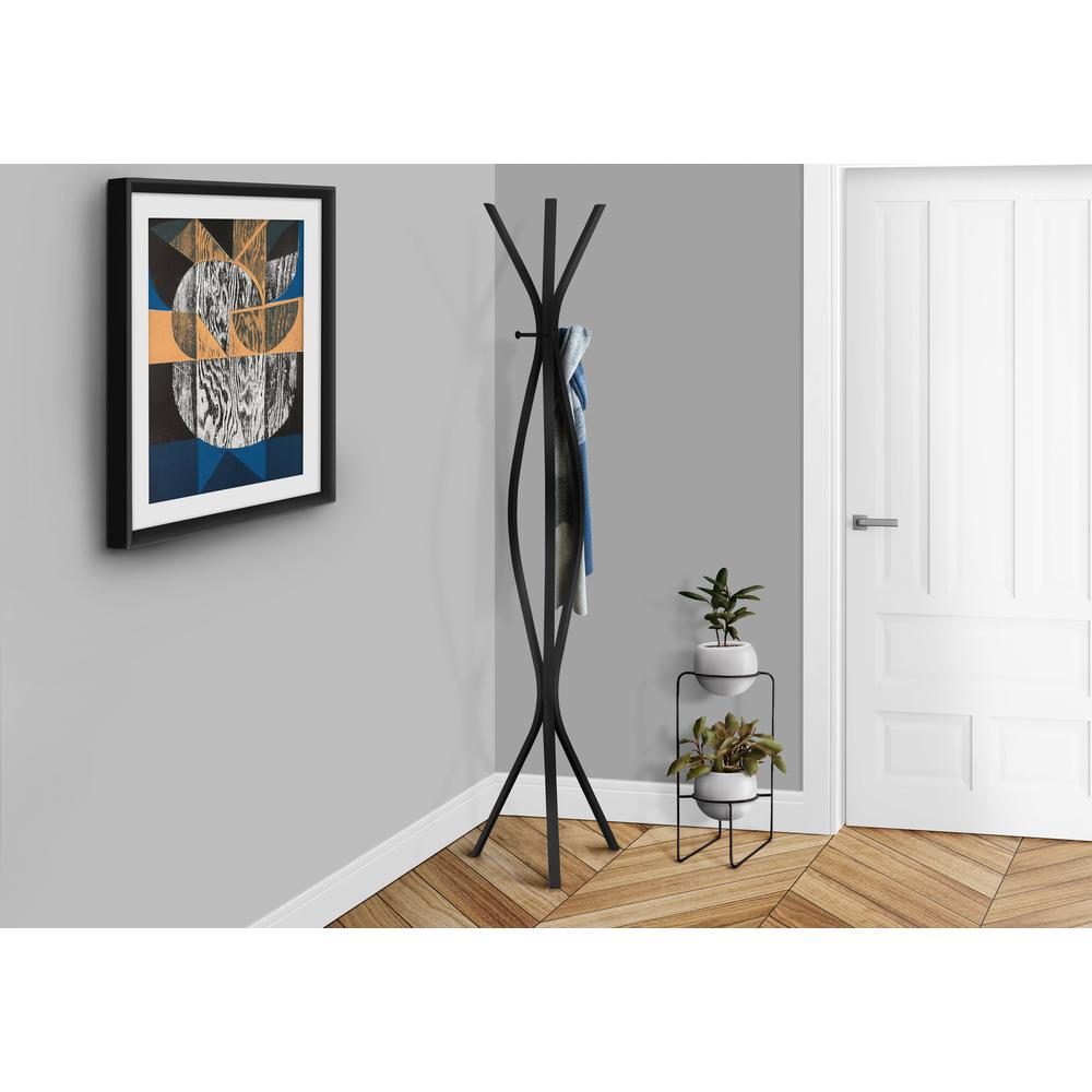 Coat Rack, Hall Tree, Free Standing, 3 Hooks, Entryway, 72H, Bedroom, Black. Picture 2