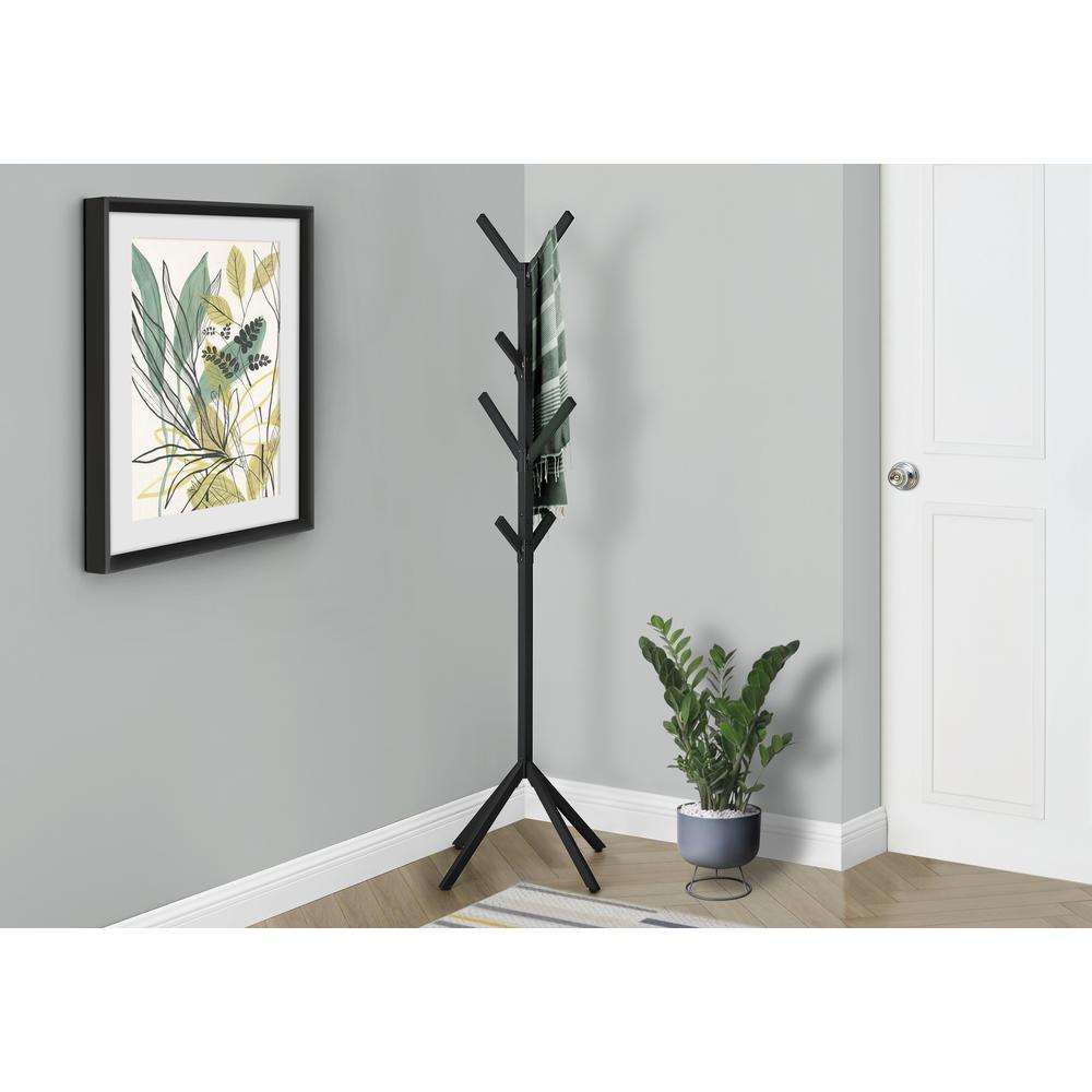 Coat Rack, Hall Tree, Free Standing, 8 Hooks, Entryway, 70H, Bedroom, Black. Picture 8