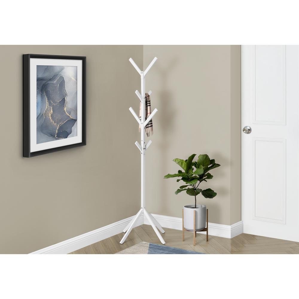 Coat Rack, Hall Tree, Free Standing, 8 Hooks, Entryway, 70H, Bedroom, White. Picture 8