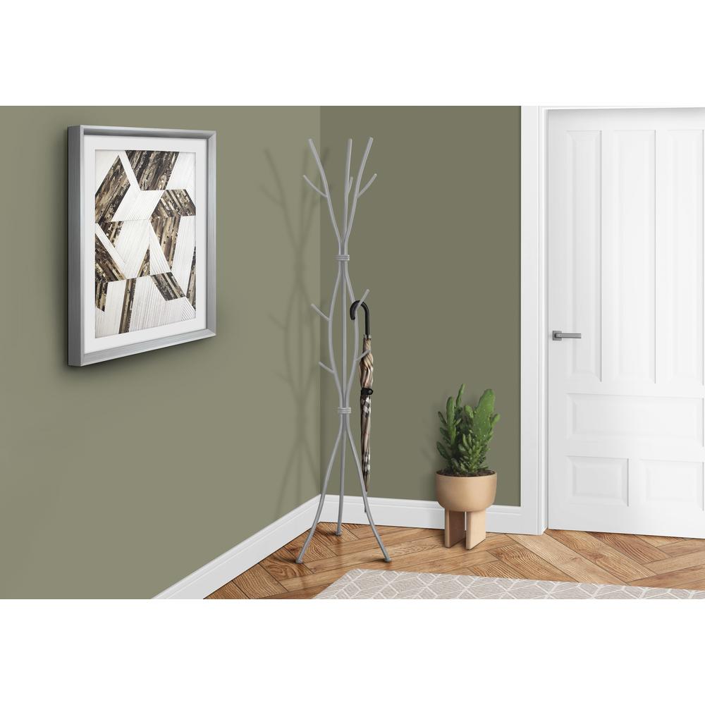 Coat Rack, Hall Tree, Free Standing, 11 Hooks, Entryway, 74H, Bedroom, Grey. Picture 8